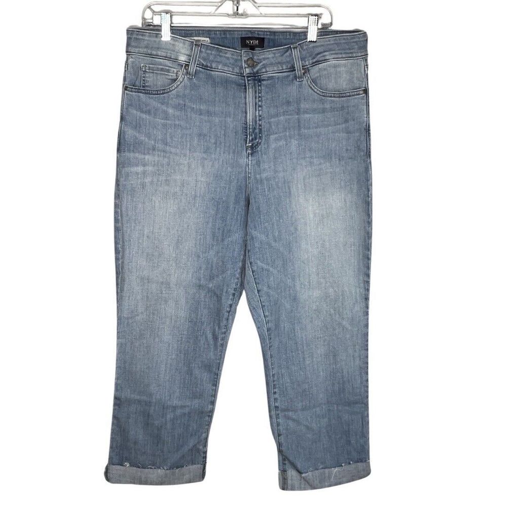 NYDJ Jeans Womens 16 Blue Light Wash Jenna Straight Ankle Rolled Raw Hem Casual
